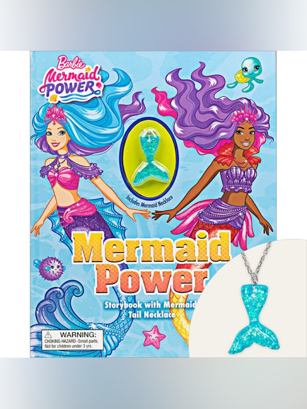 NWOT Barbie Mermaid Power Story Book with Mermaid Tail Necklace